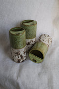 Handthrown Ceramic Travel Mug – Speckled Green & Cream Stoneware, 14–16 oz - Mountain View Matcha