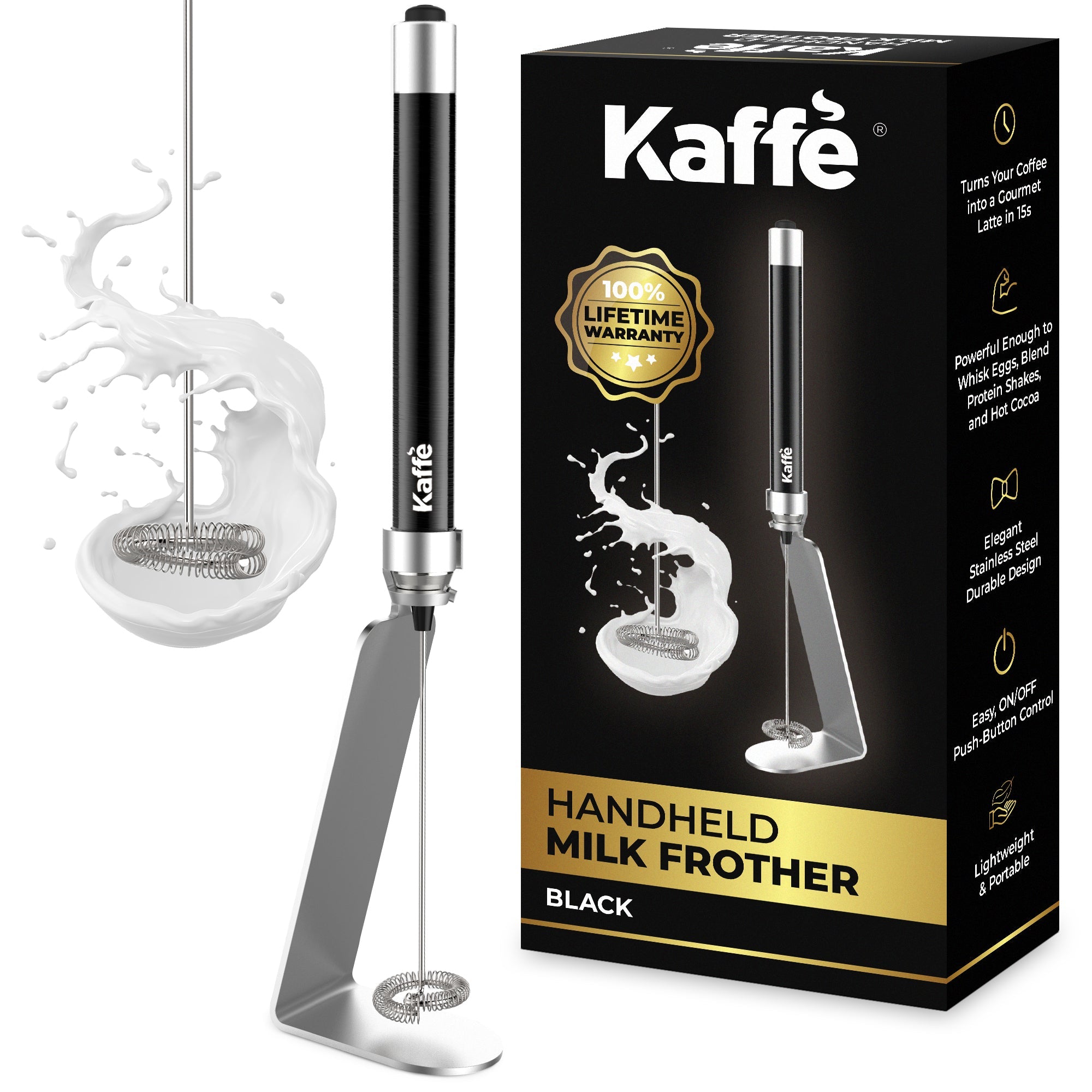 Kaffe Handheld Milk Frother — Stainless Steel for Lattes, Matcha & More