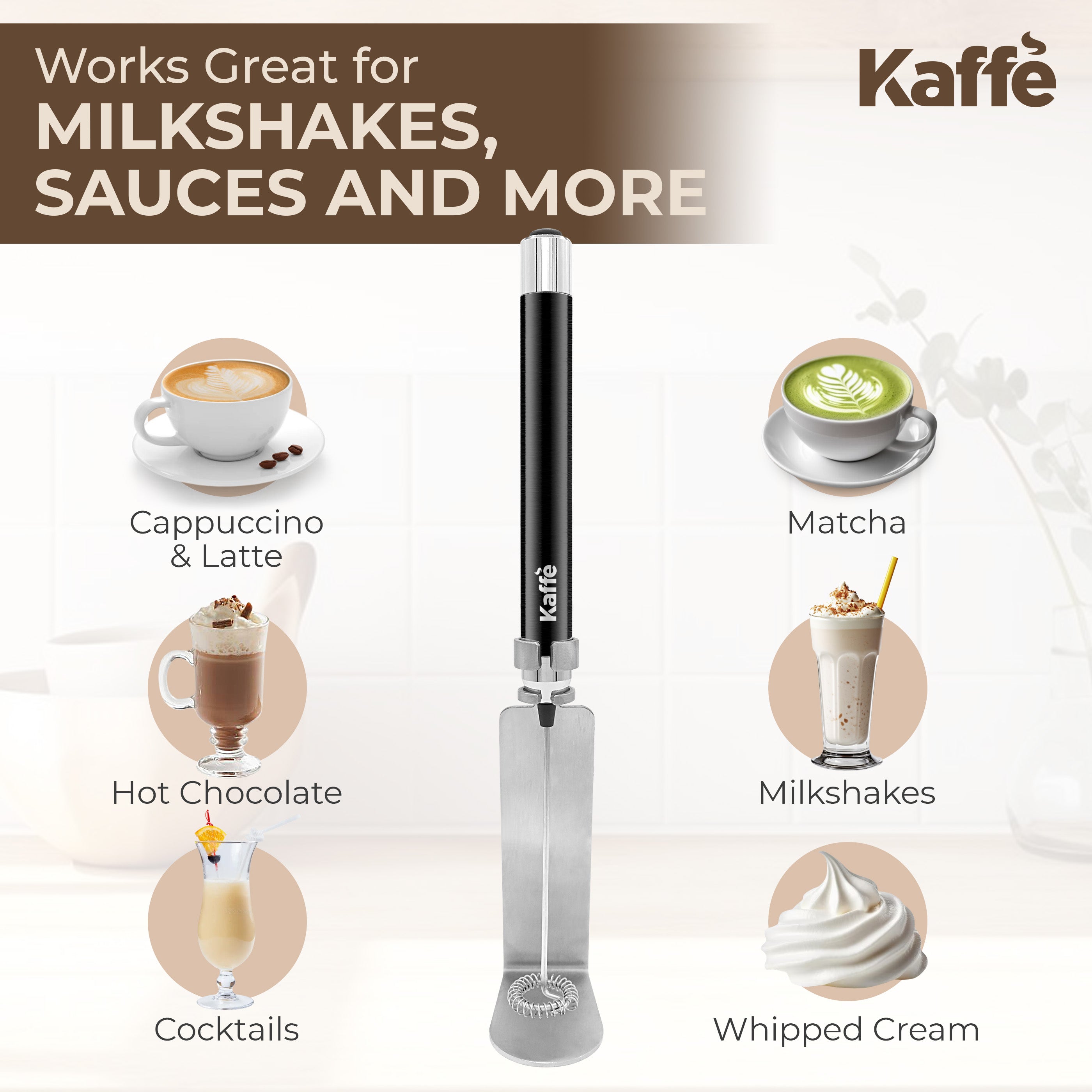 Kaffe Handheld Milk Frother — Stainless Steel for Lattes, Matcha & More