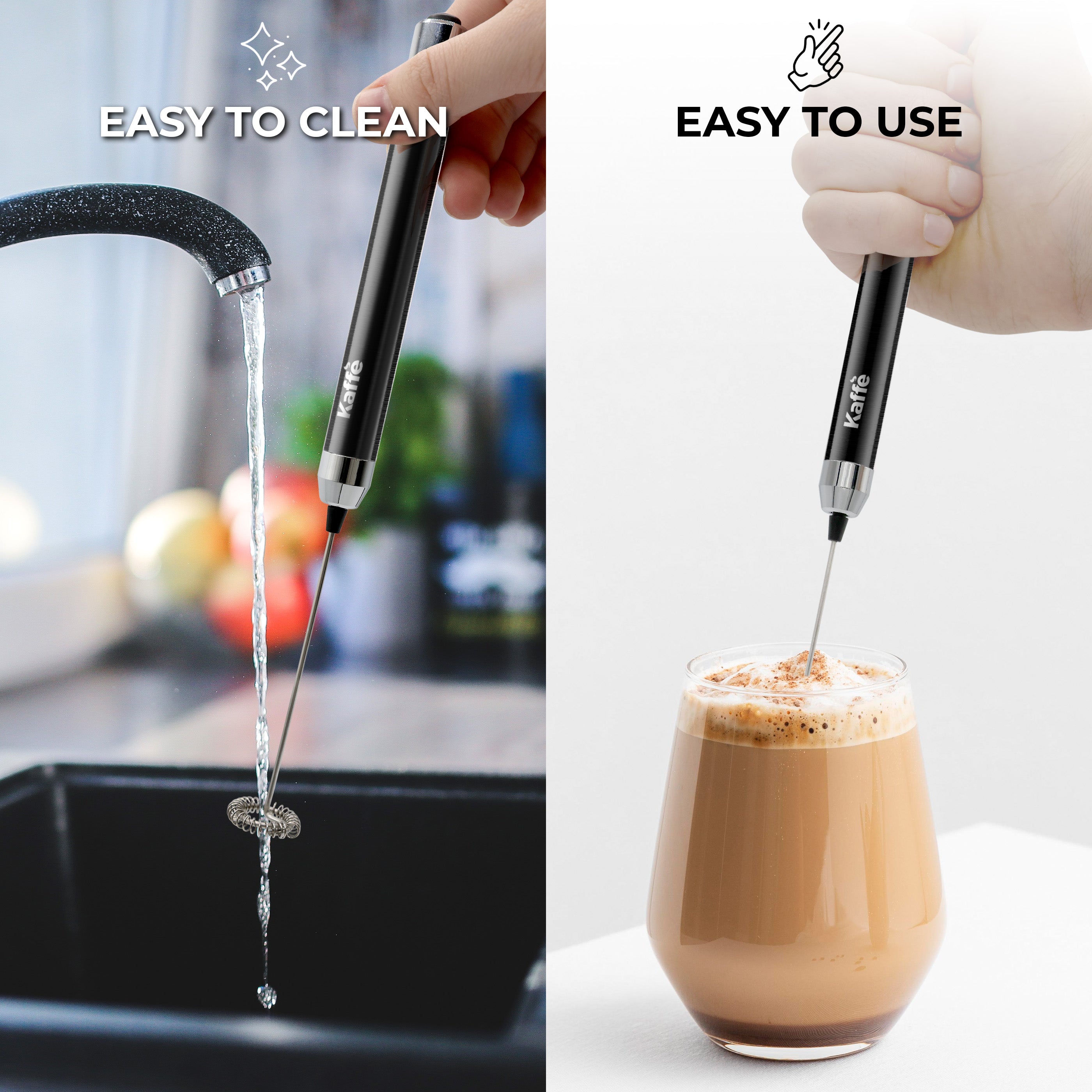 Kaffe Handheld Milk Frother — Stainless Steel for Lattes, Matcha & More