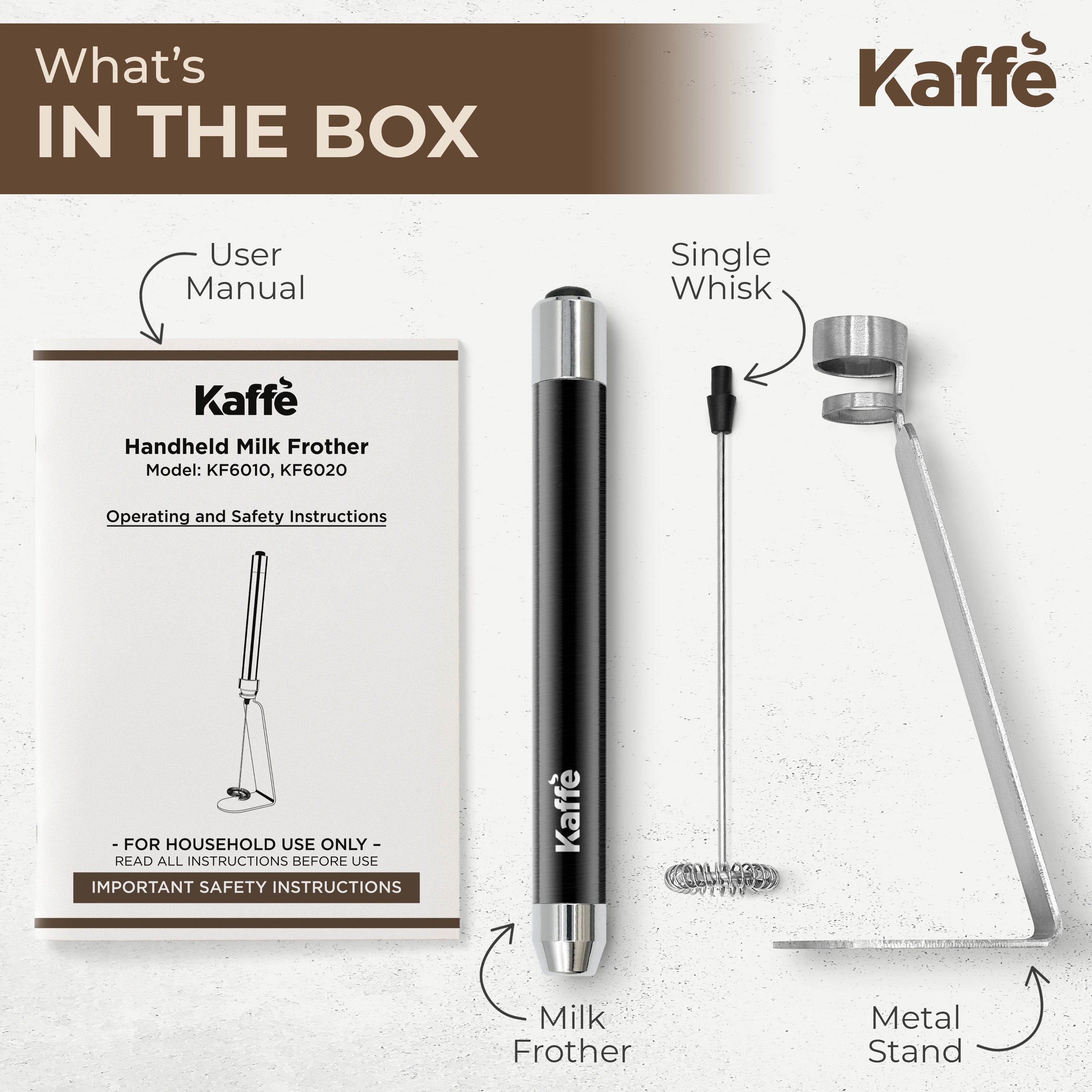 Kaffe Handheld Milk Frother — Stainless Steel for Lattes, Matcha & More