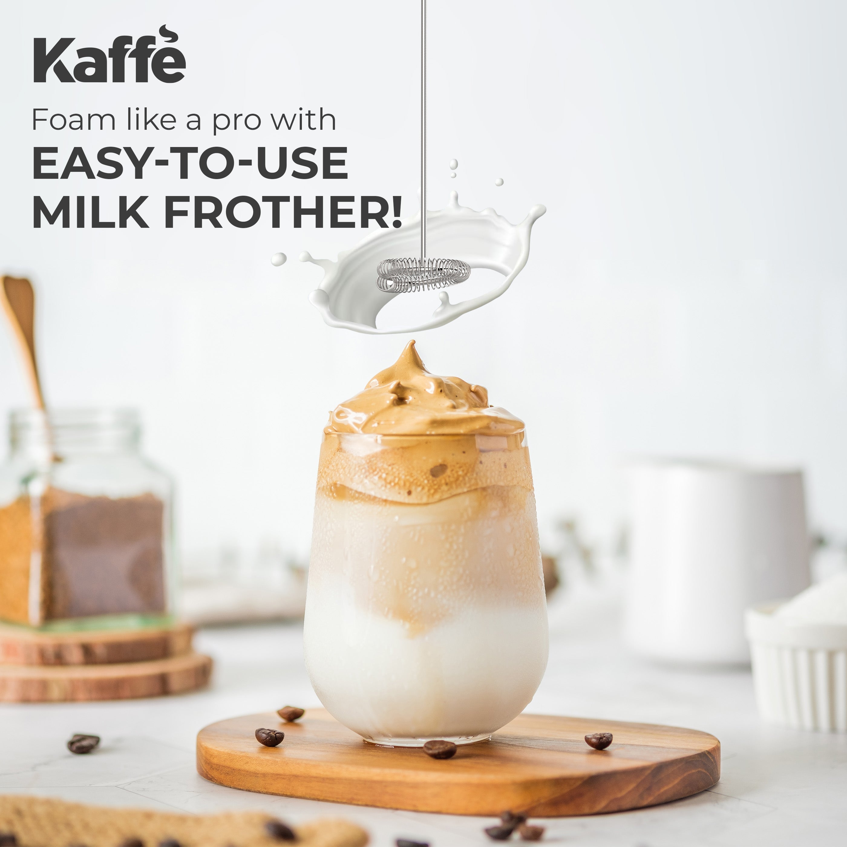 Kaffe Handheld Milk Frother — Stainless Steel for Lattes, Matcha & More