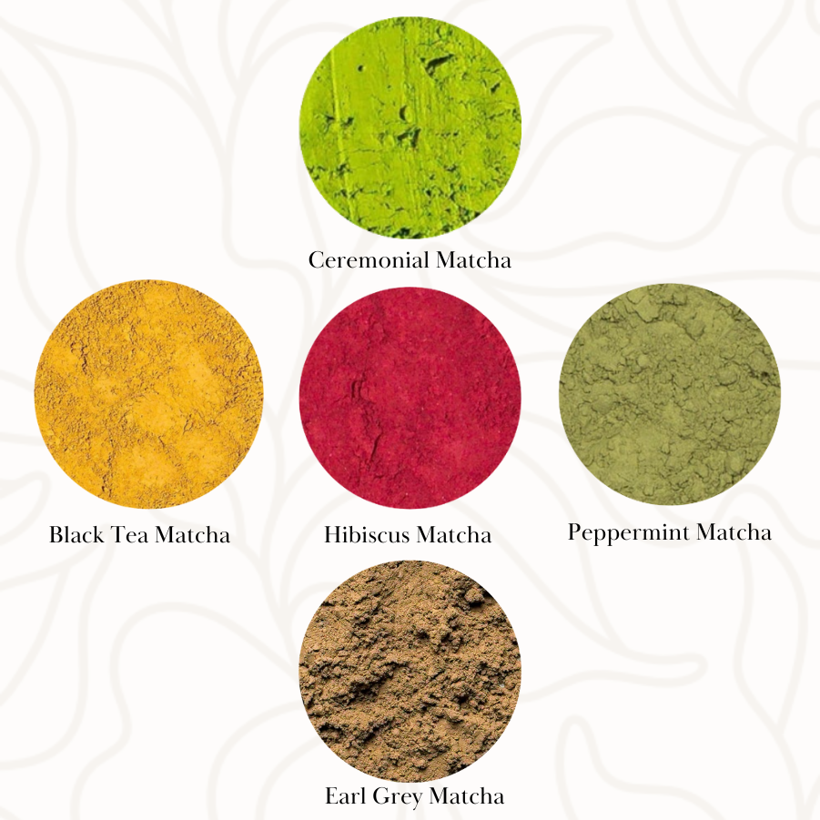 Matcha Sampler — 5 Unique Blends Including Ceremonial, Hibiscus & Earl Grey