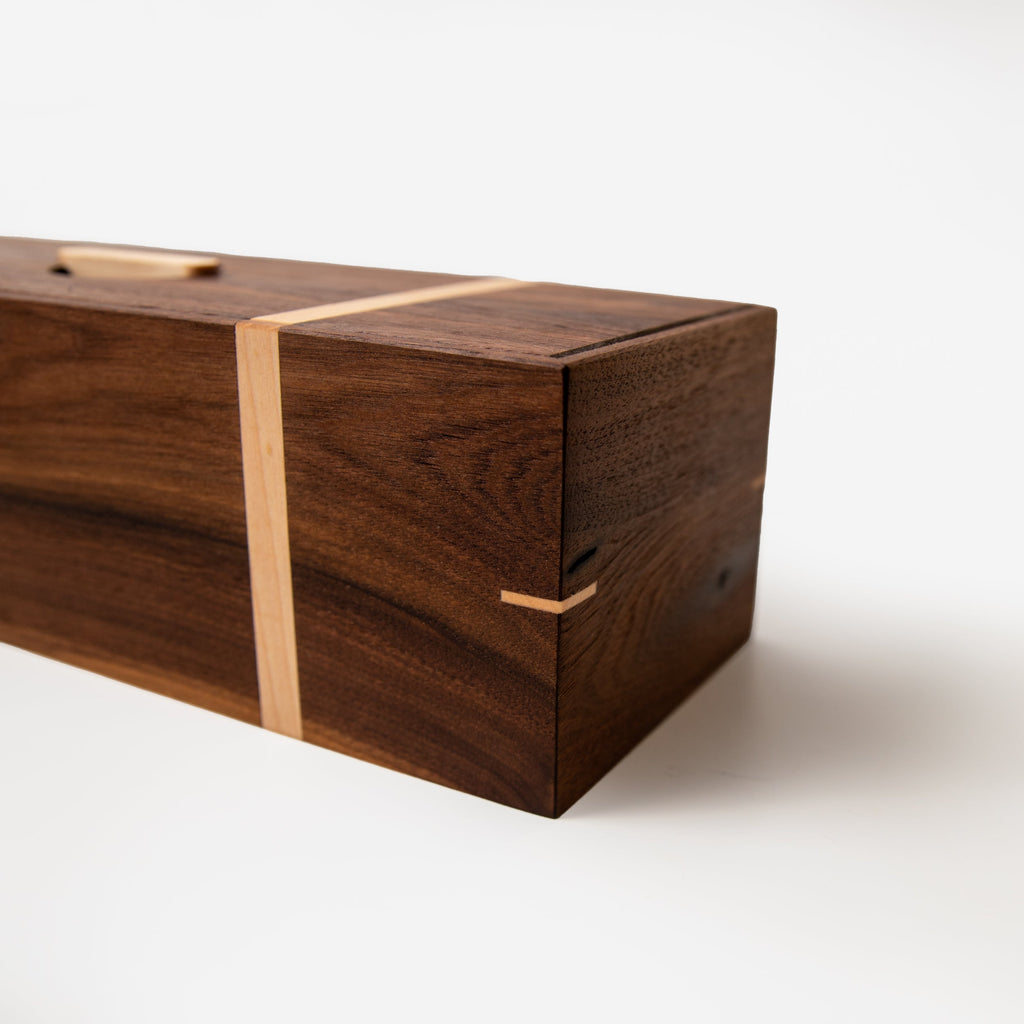 Handcrafted Black Walnut & Maple Tea Storage Box — 5 Compartments