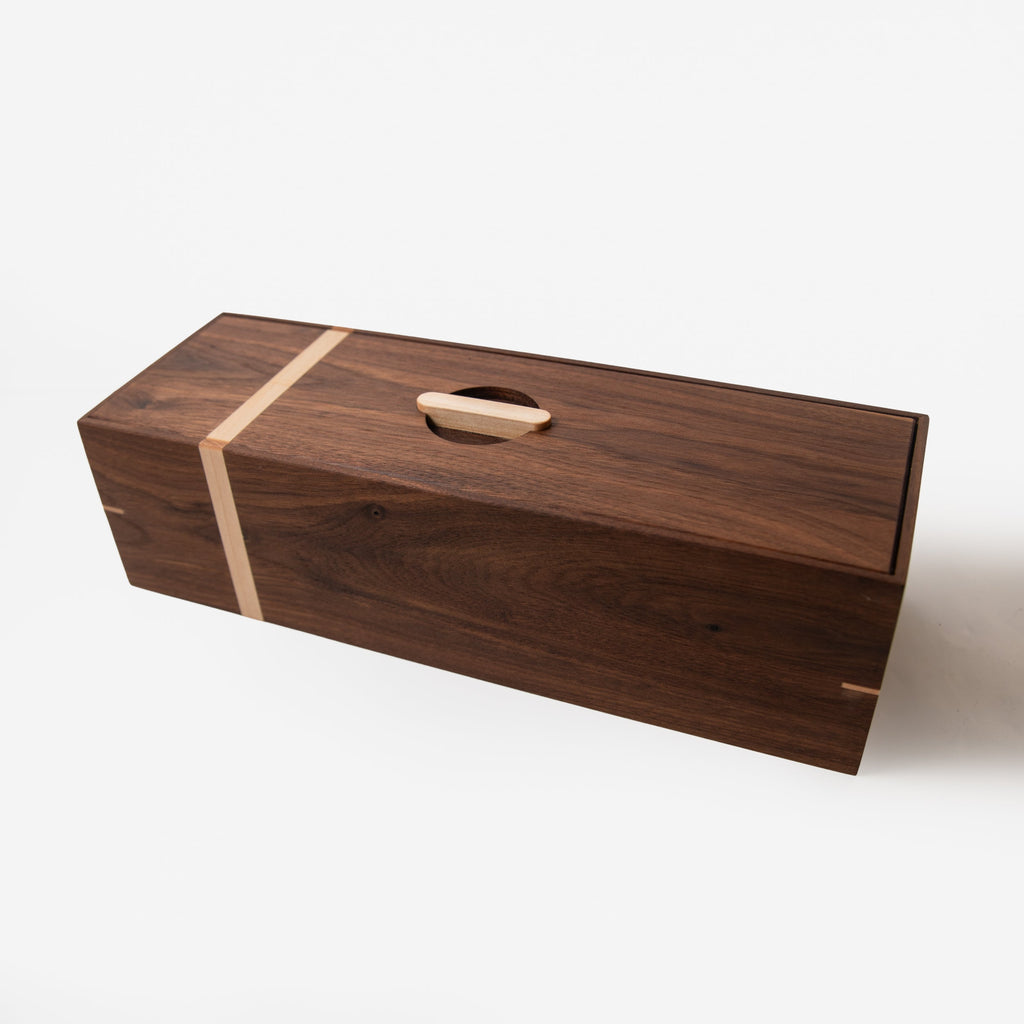 Handcrafted Black Walnut & Maple Tea Storage Box — 5 Compartments